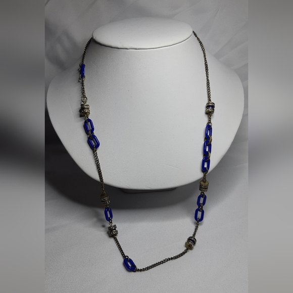 J.Crew Blue Enamel and Brass Long Necklace - Picture 1 of 3